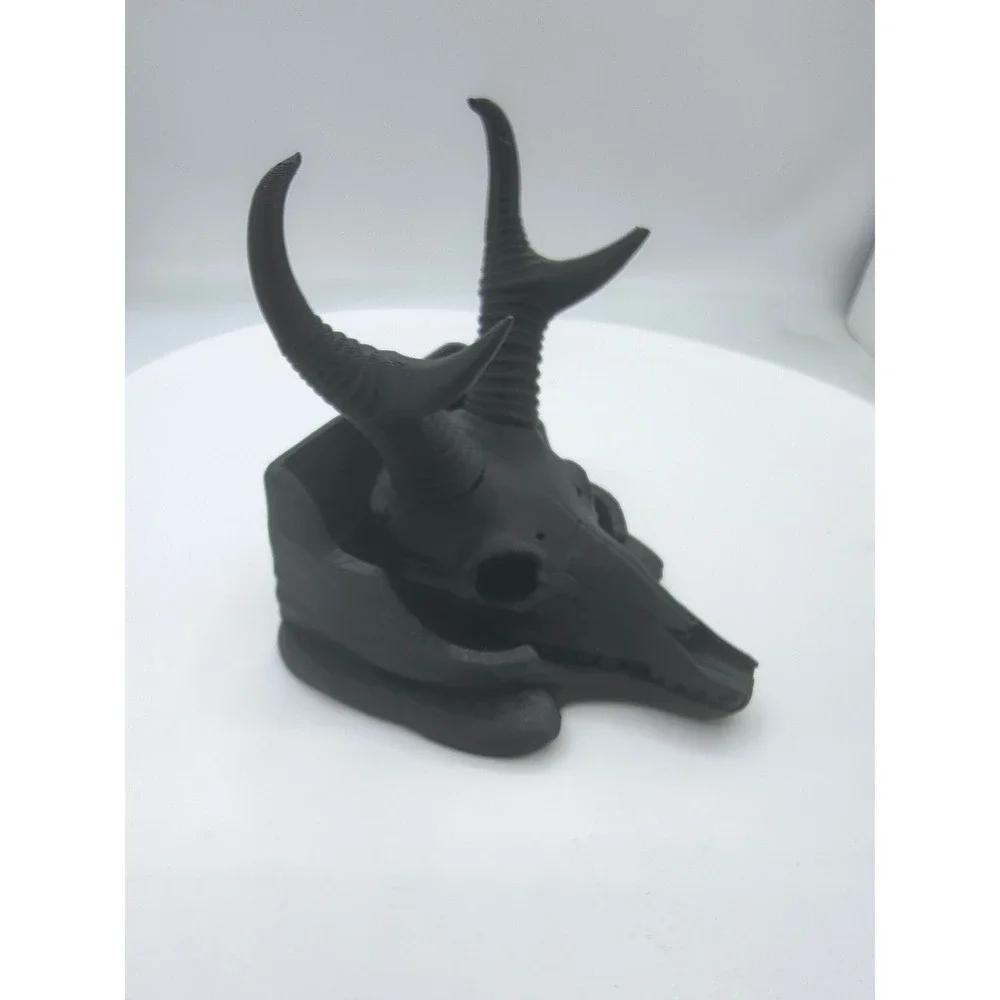 Matte Black 3D Printed Animal Skull Jewelry Holder Gothic Ring Display Trinket